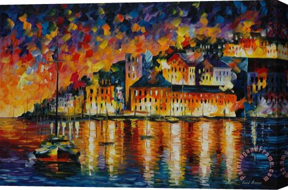 Leonid Afremov Night Harbor Stretched Canvas Painting / Canvas Art