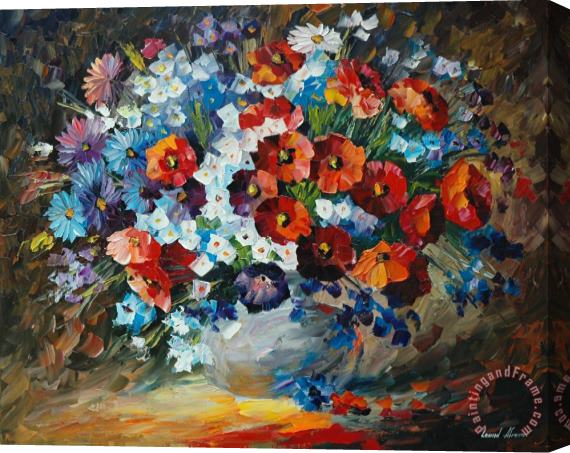 Leonid Afremov Poppies And Cornflowers Stretched Canvas Print / Canvas Art