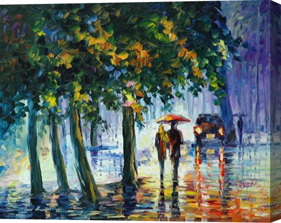 Leonid Afremov Rainy Stroll Stretched Canvas Print / Canvas Art