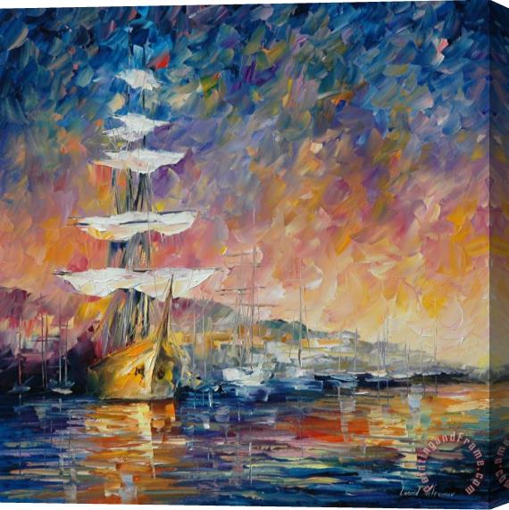 Leonid Afremov Sailboats In Sunrise Stretched Canvas Print / Canvas Art