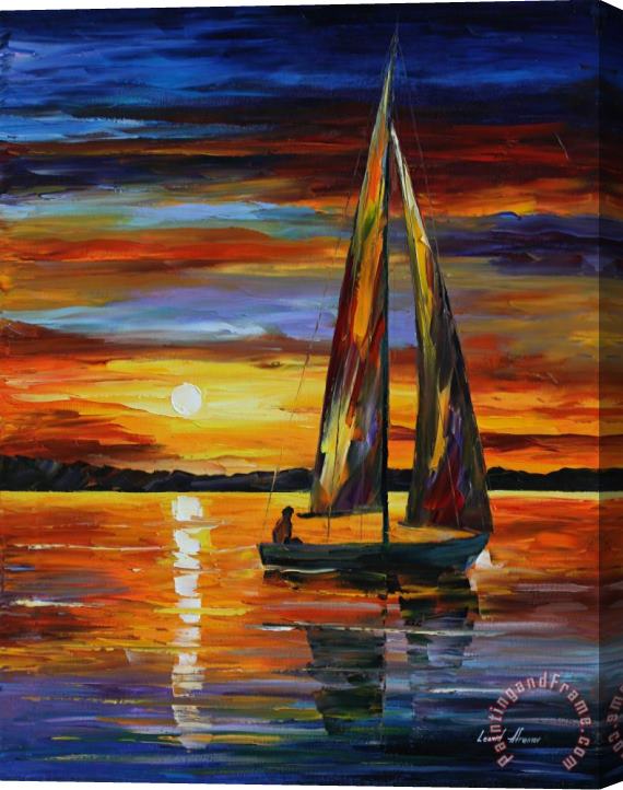 Leonid Afremov Sailing By The Shore Stretched Canvas Print / Canvas Art