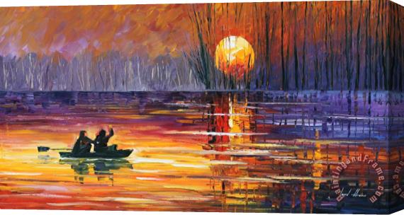 Leonid Afremov Sunset Fishing Stretched Canvas Painting / Canvas Art