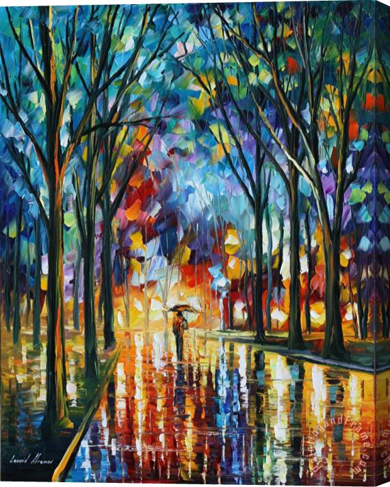 Leonid Afremov Winter Alley Stretched Canvas Painting / Canvas Art
