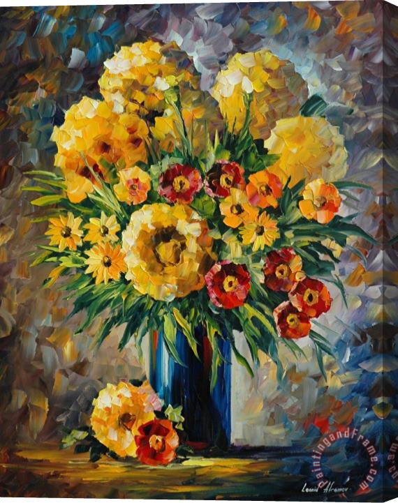 Leonid Afremov Yellow And Red Flowers Stretched Canvas Print / Canvas Art