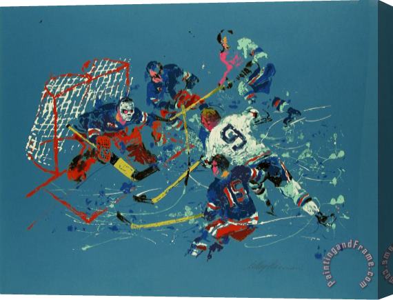Leroy Neiman Blue Hockey Stretched Canvas Painting / Canvas Art