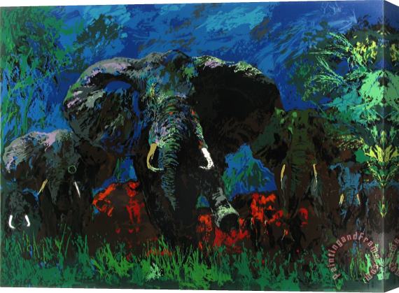 Leroy Neiman Elephant Stampede Stretched Canvas Print / Canvas Art
