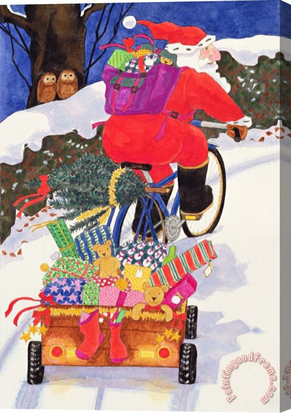 Linda Benton Santas Bike Stretched Canvas Print / Canvas Art