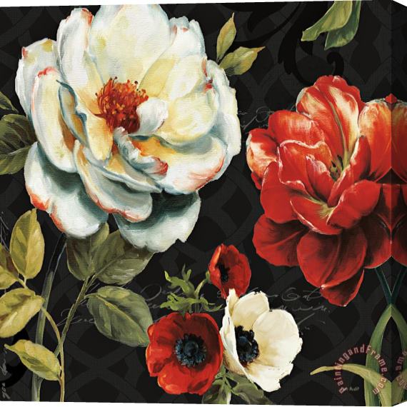 Lisa Audit Floral Story Iv on Black Stretched Canvas Print / Canvas Art