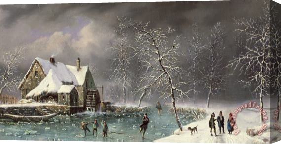 Louis Claude Mallebranche Winter Scene Stretched Canvas Painting / Canvas Art