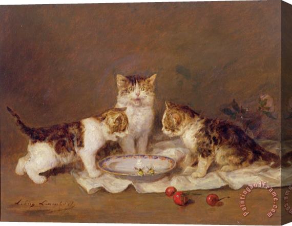 Louis Eugene Lambert Three cats - red cherries and bees Stretched Canvas Print / Canvas Art