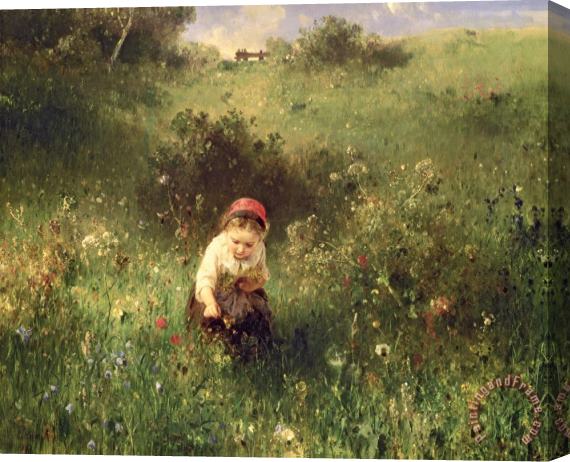 Ludwig Knaus A Young Girl In A Field Stretched Canvas Painting / Canvas Art