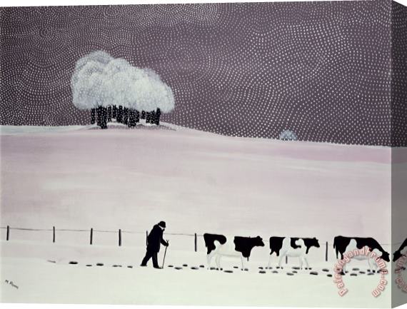 Maggie Rowe Cows in a snowstorm Stretched Canvas Painting / Canvas Art