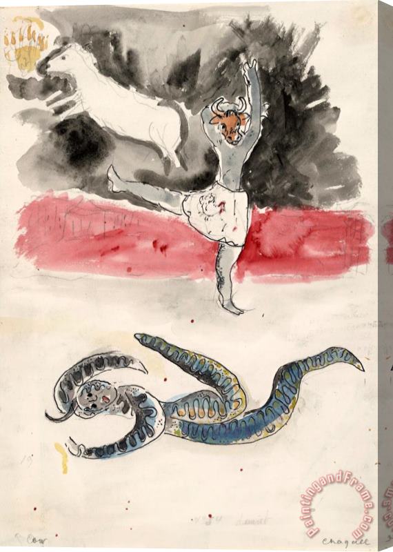 Marc Chagall A Snake And a Cow, Costume Design for Aleko (scene Iv). (1942) Stretched Canvas Painting / Canvas Art