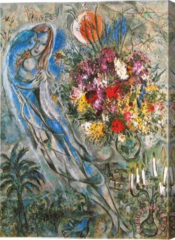 Marc Chagall Les Amoureux En Gris C 1960 Stretched Canvas Painting / Canvas Art