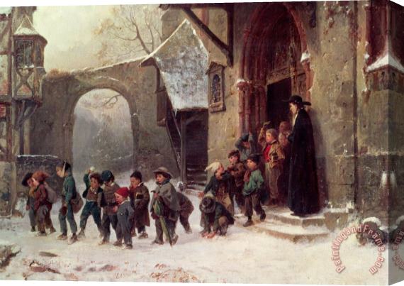 Marc Louis Benjamin Vautier Snow Scene Children Leaving School Stretched Canvas Print / Canvas Art