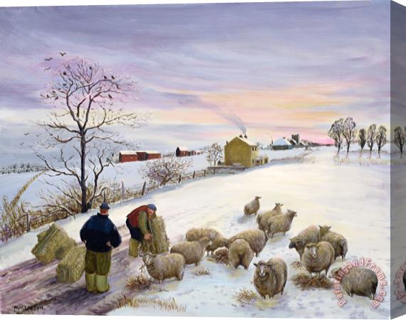 Margaret Loxton Feeding sheep in winter Stretched Canvas Painting / Canvas Art