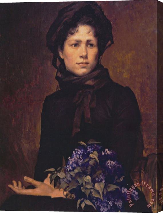 Maria Konstantinowna Bashkirtseff Young Woman with Lilacs Stretched Canvas Painting / Canvas Art