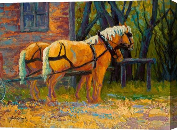 Marion Rose Coffee Break - Draft Horse Team Stretched Canvas Painting / Canvas Art