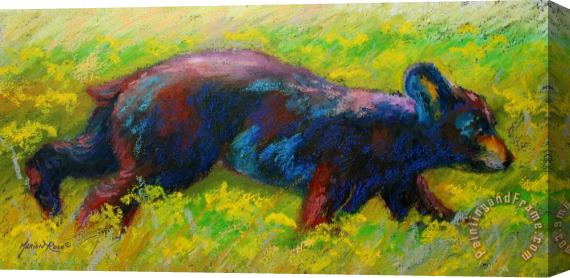 Marion Rose Running Free - Black Bear Cub Stretched Canvas Painting / Canvas Art