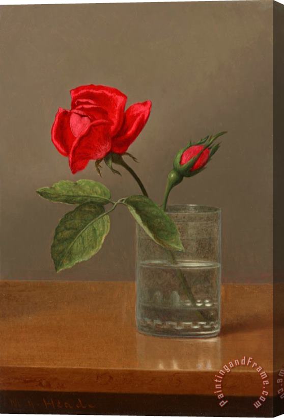 Martin Johnson Heade Red Rose And Bud in a Tumbler on a Shiny Table Stretched Canvas Painting / Canvas Art