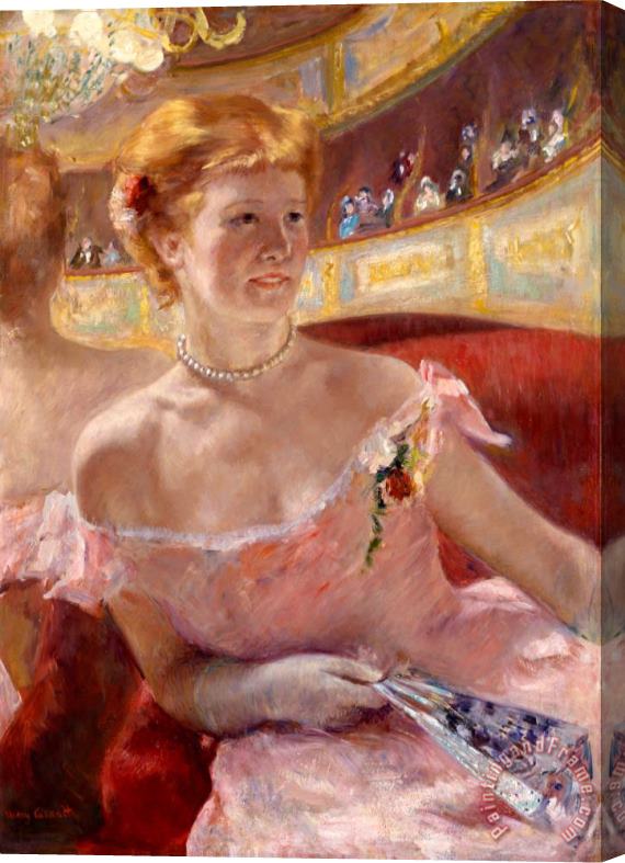 Mary Cassatt Woman with a Pearl Necklace in a Loge Stretched Canvas Painting / Canvas Art