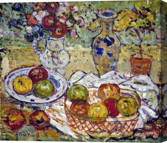 Maurice Brazil Prendergast Still Life with Apples And Vase Stretched Canvas Painting / Canvas Art