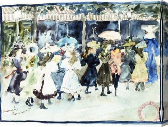 Maurice Brazil Prendergast Watercolor of Girls Walking Along The Boardwalk Stretched Canvas Painting / Canvas Art