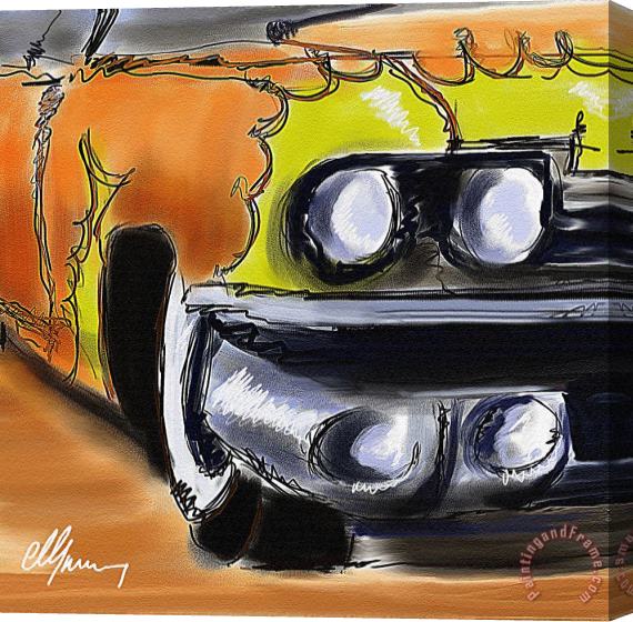 Michael Greenaway Classic yellow flame Cadillac Stretched Canvas Print / Canvas Art