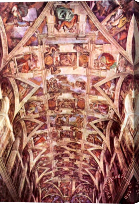 Michelangelo Buonarroti Ceiling Fresco of Creation in The Sistine Chapel General View Art Poster Stretched Canvas Painting / Canvas Art