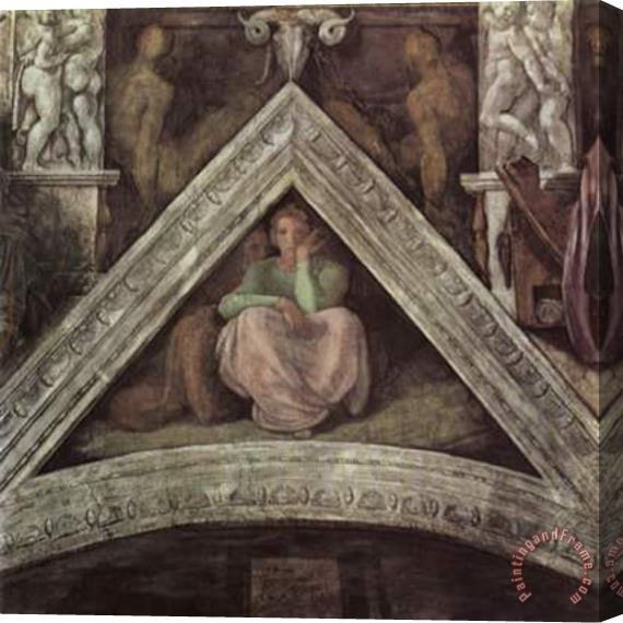 Michelangelo Buonarroti Ceiling Fresco of Creation in The Sistine Chapel Scene in Bezel Jesse Stretched Canvas Painting / Canvas Art