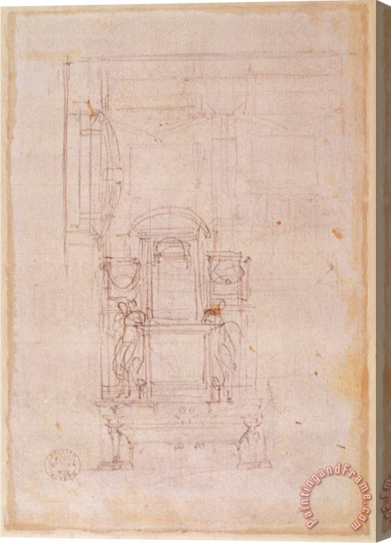 Michelangelo Buonarroti Preparatory Drawing for The Tomb of Pope Julius II 1453 1513 Charcoal on Paper Verso Stretched Canvas Painting / Canvas Art