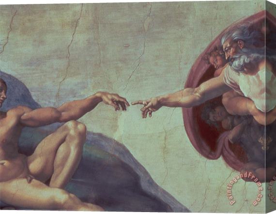 Michelangelo Buonarroti Sistine Chapel Ceiling Creation of Adam Detail of The Outstretched Arms 1510 Stretched Canvas Print / Canvas Art