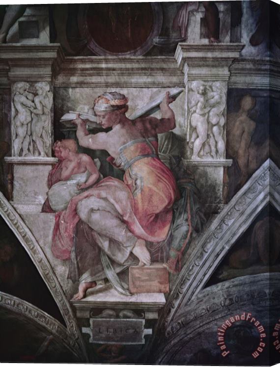 Michelangelo Buonarroti Sistine Chapel Ceiling Libyan Sibyl C 1508 10 Fresco Stretched Canvas Painting / Canvas Art