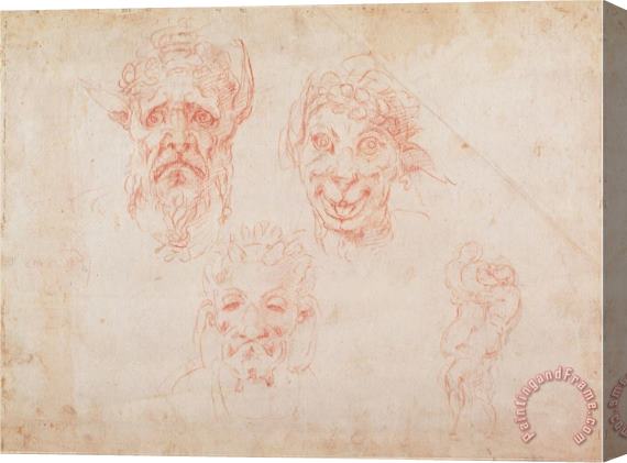 Michelangelo Buonarroti Sketches of Satyrs Faces Stretched Canvas Painting / Canvas Art