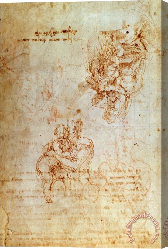 Michelangelo Buonarroti Studies of Madonna And Child Ink Inv 1859 5014 818 Recto W 31 Stretched Canvas Print / Canvas Art