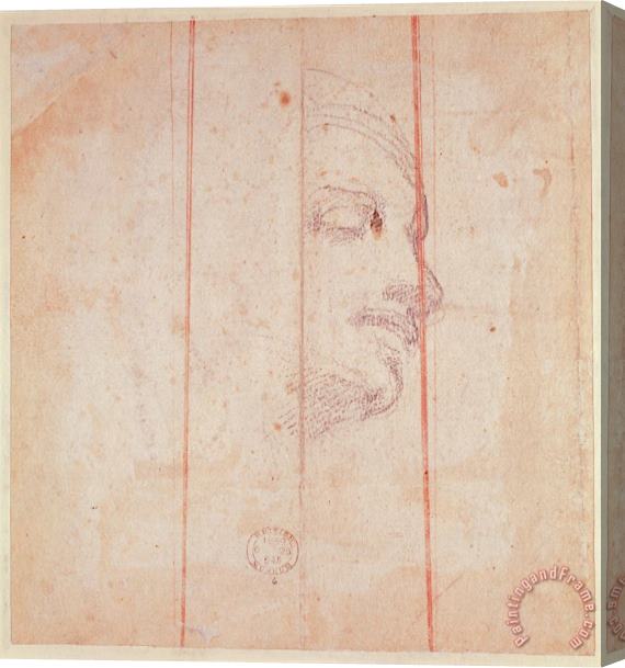 Michelangelo Buonarroti Study for The Head of The Libyan Sibyl Black Chalk on Paper Verso Stretched Canvas Print / Canvas Art
