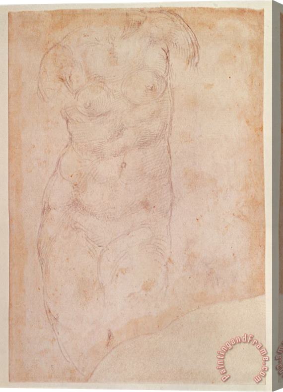 Michelangelo Buonarroti Study of a Female Nude Black Chalk on Paper Stretched Canvas Painting / Canvas Art