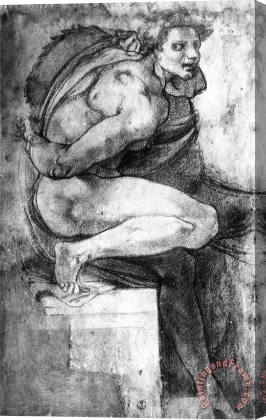 Michelangelo Buonarroti Study of a Male Nude with Bent Leg Gabinetto Dei Disegni E Delle Stampe Uffizi Gallery Florence Stretched Canvas Print / Canvas Art
