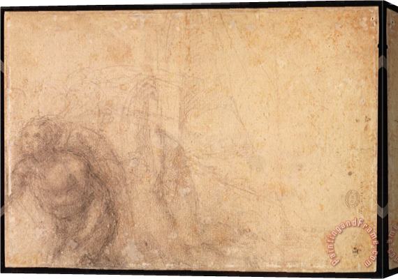 Michelangelo Buonarroti Study of an Angel Charcoal on Paper Verso Stretched Canvas Painting / Canvas Art