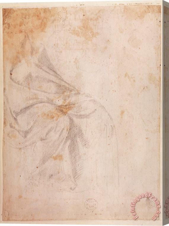 Michelangelo Buonarroti Study of Drapery Black Chalk on Paper C 1516 Verso for Recto See 191775 Stretched Canvas Painting / Canvas Art