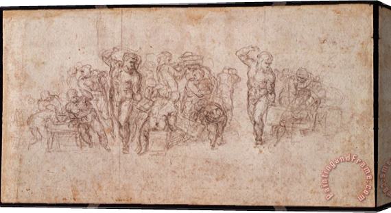 Michelangelo Buonarroti Study of Figures for a Narrative Scene Black Chalk on Paper Recto for Verso See 191764 Stretched Canvas Painting / Canvas Art