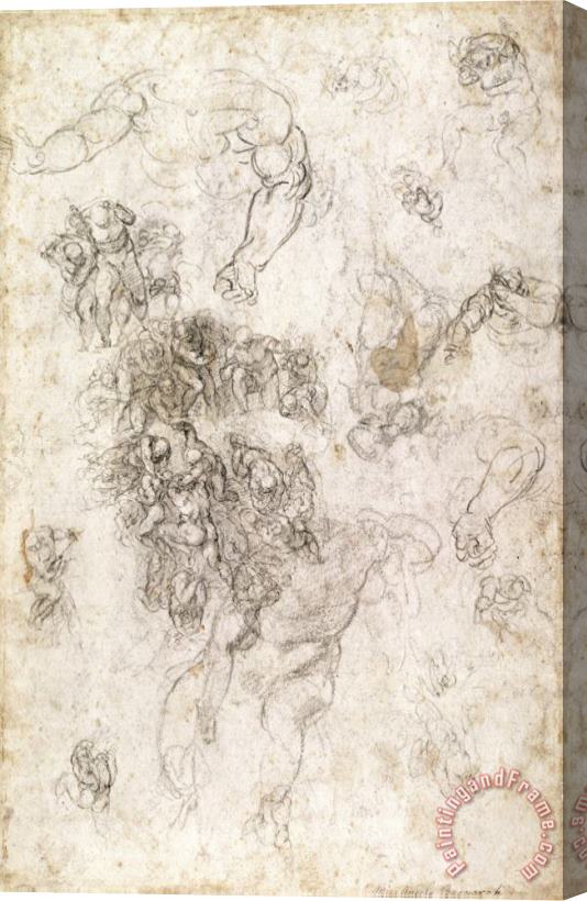 Michelangelo Buonarroti Study of Figures for The Last Judgement with Artist S Signature 1536 41 Stretched Canvas Print / Canvas Art
