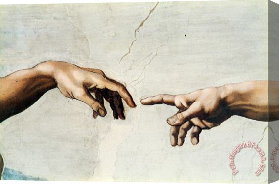 Michelangelo Buonarroti The Creation of Adam Detail of God S And Adam S Hands From The Sistine Ceiling Stretched Canvas Print / Canvas Art