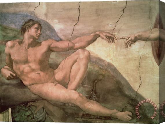 Michelangelo Buonarroti The Creation of Adam From The Sistine Ceiling 1511 Fresco Pre Restoration Stretched Canvas Print / Canvas Art