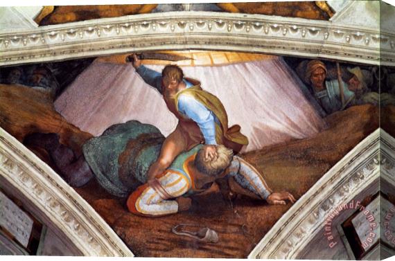 Michelangelo Buonarroti The Sistine Chapel Ceiling Frescos After Restoration David And Goliath Stretched Canvas Painting / Canvas Art