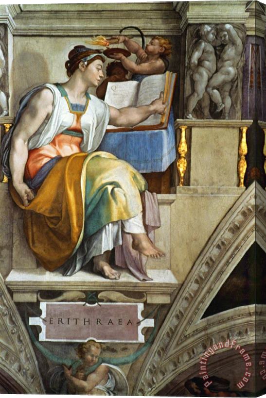 Michelangelo Buonarroti The Sistine Chapel Ceiling Frescos After Restoration The Erithrean Sibyl Stretched Canvas Print / Canvas Art