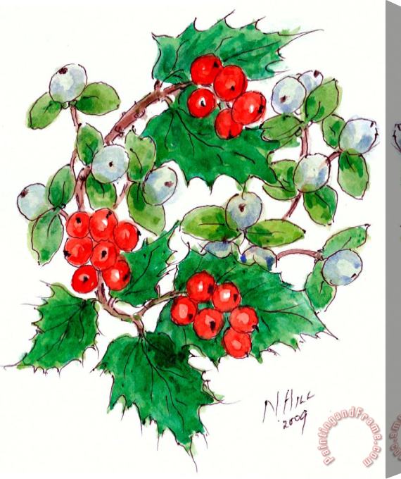 Nell Hill Mistletoe And Holly Wreath Stretched Canvas Print / Canvas Art