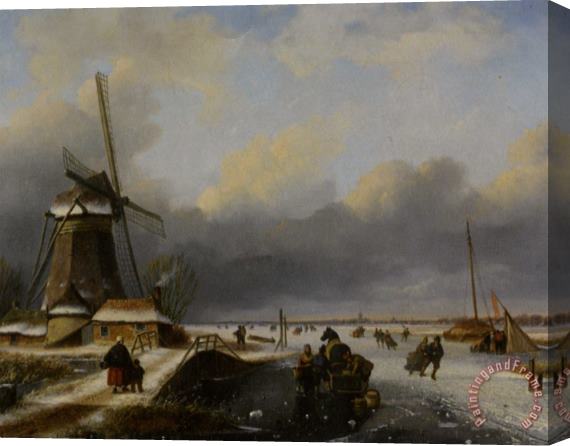 Nicolaas Johannes Roosenboom Skaters on a Frozen River Stretched Canvas Painting / Canvas Art