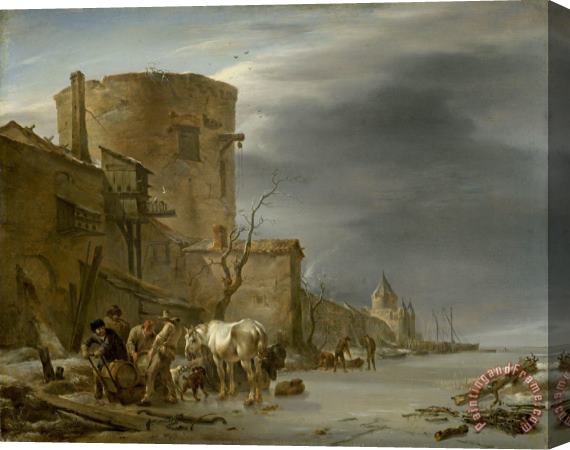 Nicolaes Pietersz Berchem The City Wall of Haarlem in The Winter Stretched Canvas Painting / Canvas Art