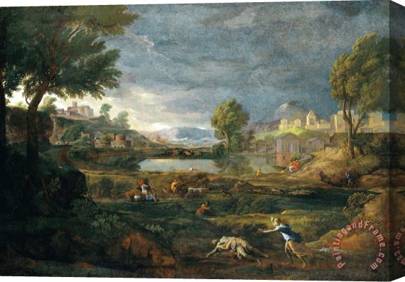 Nicolas Poussin Landscape During a Thunderstorm with Pyramus And Thisbe Stretched Canvas Print / Canvas Art